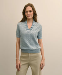 Cotton Viscose Short-Sleeve Ruffle Sweater