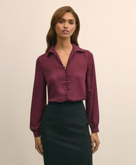 Crepe Open V-Neck Blouse