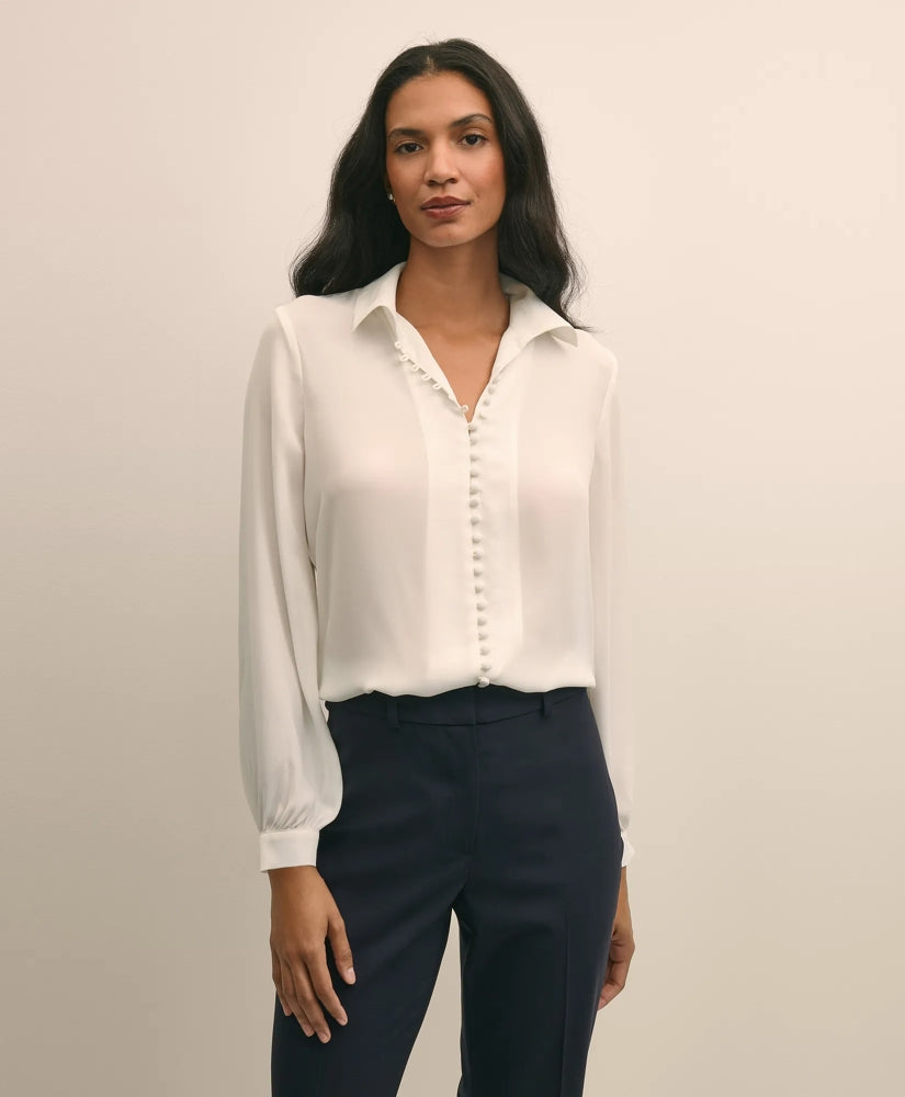 Crepe Open V-Neck Blouse