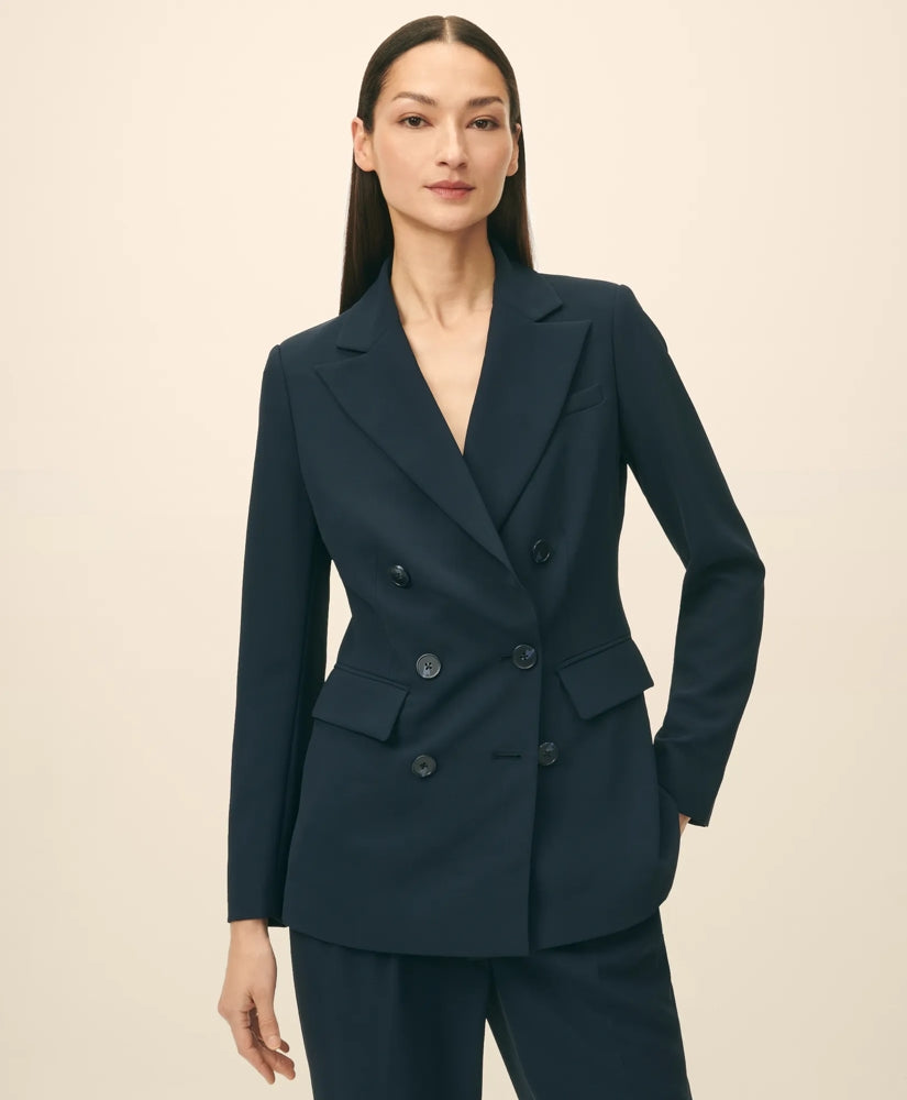 Double-Breasted Peak Lapel Jacket in Fine Twill Stretch Crepe