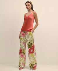 Drapey Linen-Blend Wide-Leg Floral Trousers