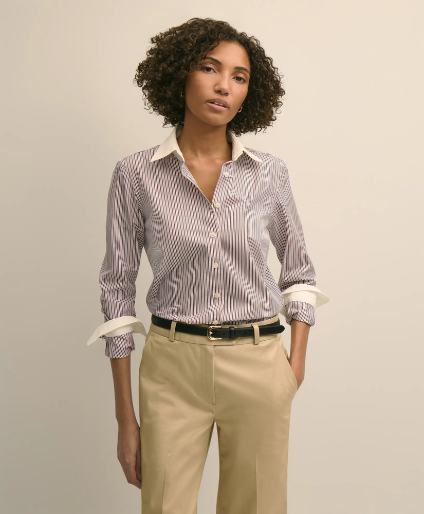 Fitted Non-Iron Stretch Cotton Contrast, Stripe Dress Shirt