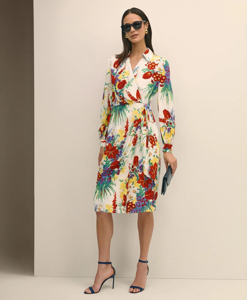 Floral Wrap Dress in Crepe