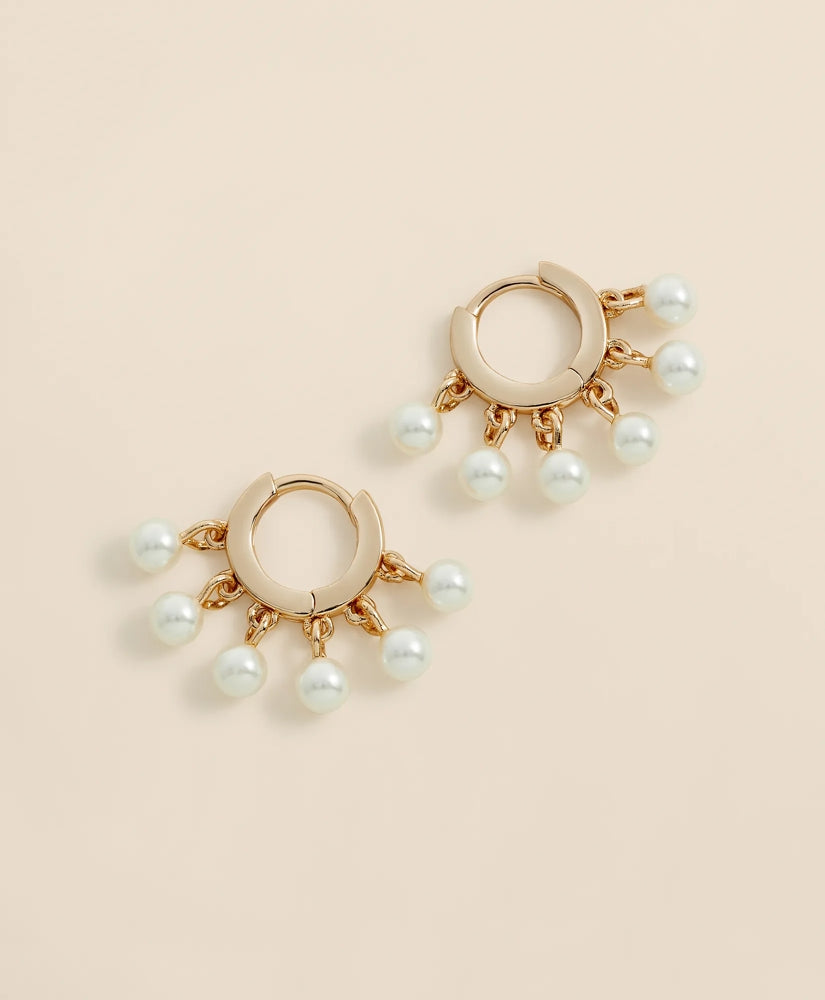 Gold-Toned Hoop Earrings with Drop Faux Pearls