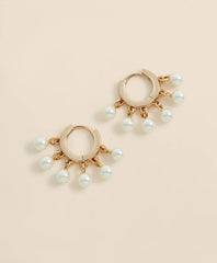 Gold-Toned Hoop Earrings with Drop Faux Pearls