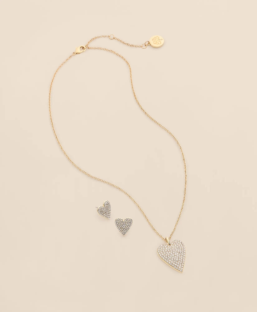 Gold-Tone Cubic Zirconia Heart Necklace & Earrings Set