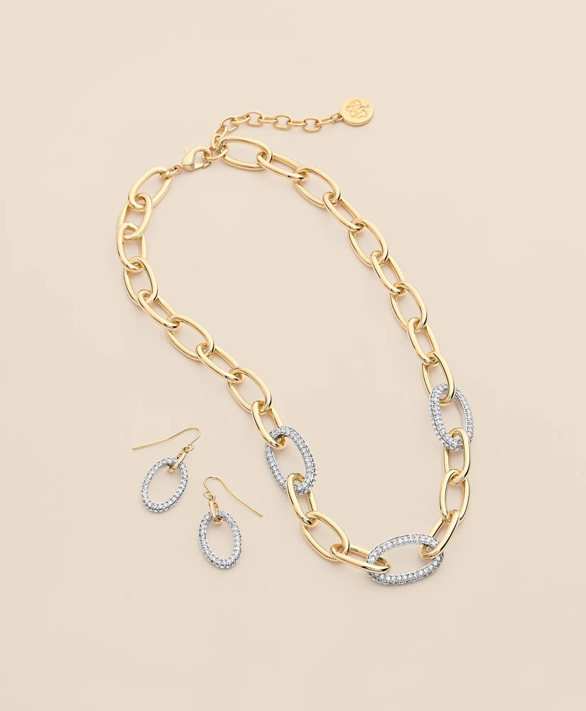 Gold-Tone Cubic Zirconia Link Necklace & Earrings Set