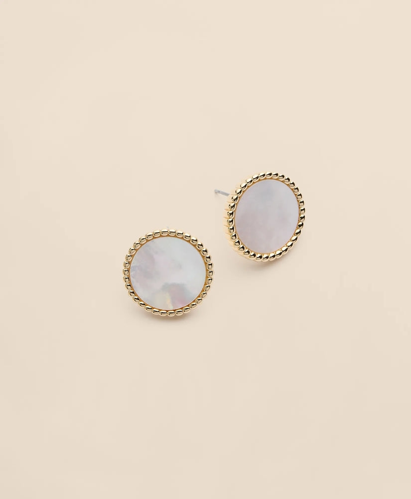Gold-Tone Mother-Of-Pearl Button Stud Earrings