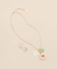 Gold-Tone Stud Earrings & Charm Necklace Set