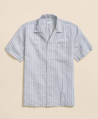 Irish Linen Camp Collar, Striped Short-Sleeve Shirt