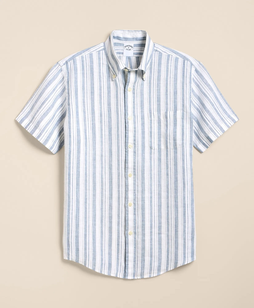 Irish Linen Short-Sleeve Stripe Sport Shirt