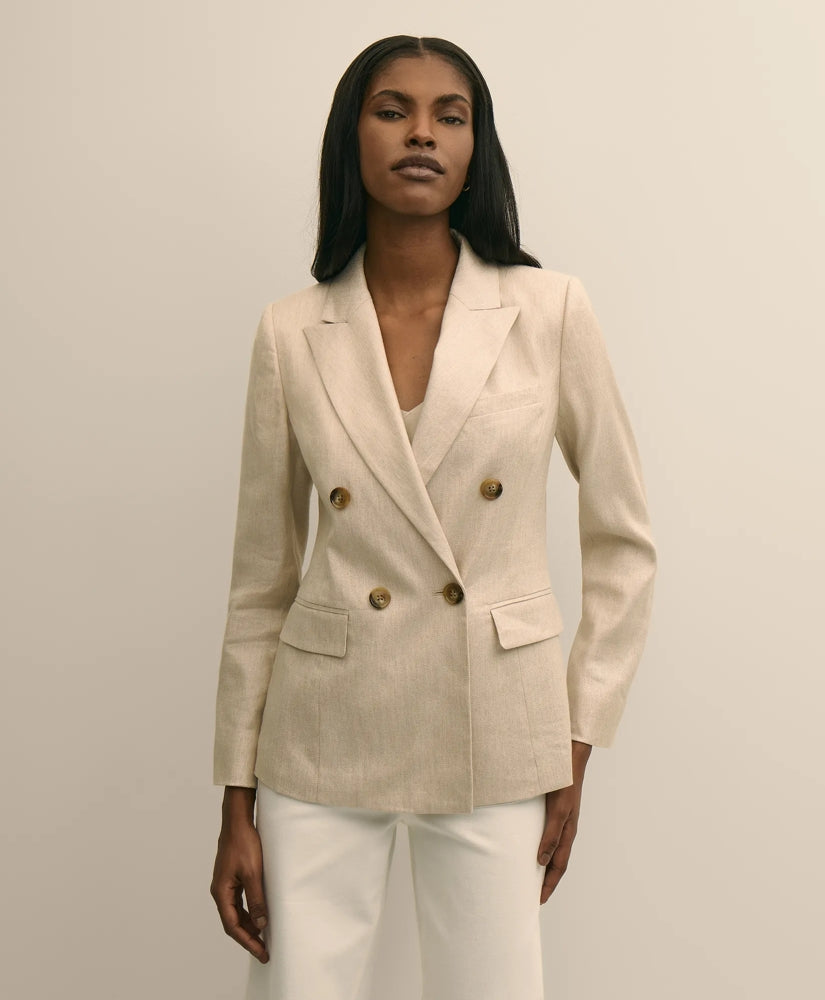 Linen Blend Double-Breasted Jacket