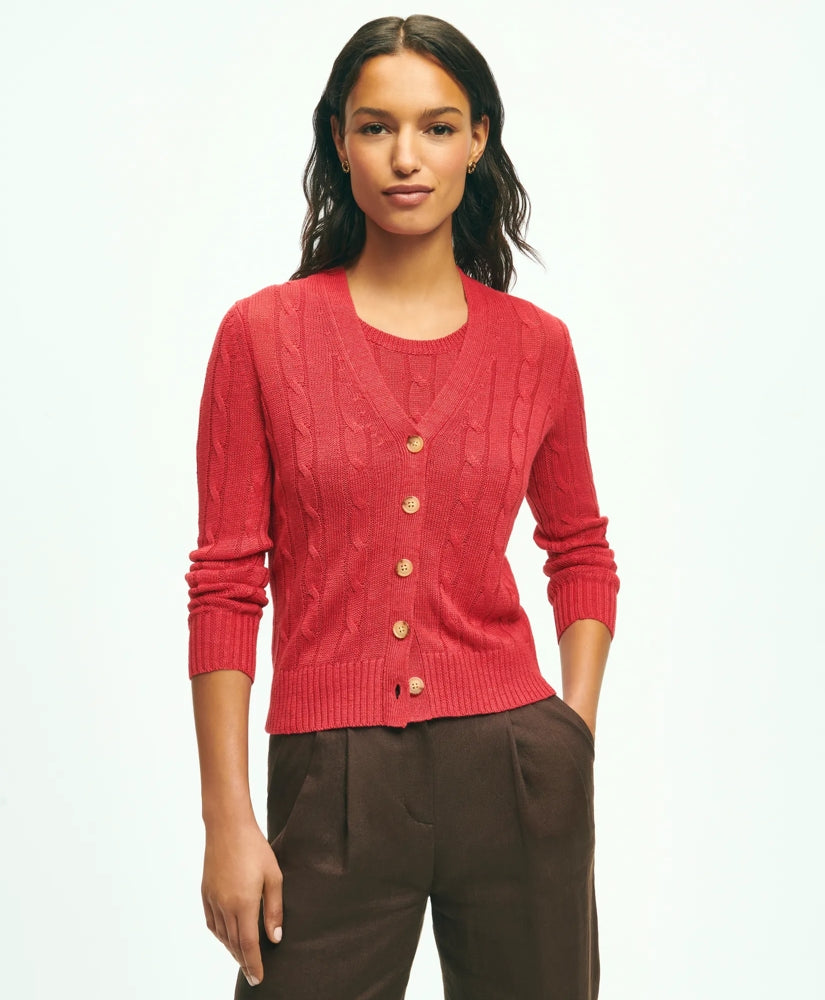 Linen Cable V-Neck Cardigan