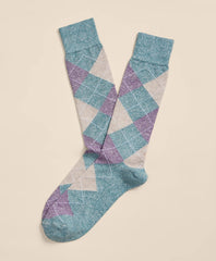 Linen-Cotton Blend Argyle Socks