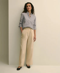Linen-Cotton Blend Tie-Waist Wide-Leg Pants