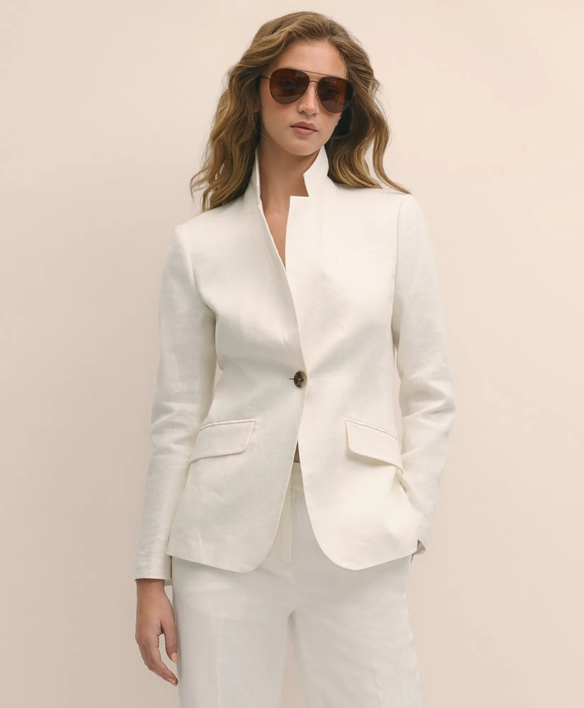 Linen One-Button Notch Lapel Jacket