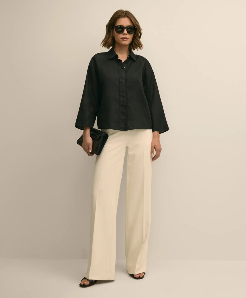 Linen Relaxed Bell-Sleeve Cropped Shirt