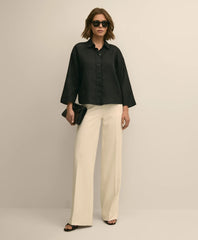 Linen Relaxed Bell-Sleeve Cropped Shirt