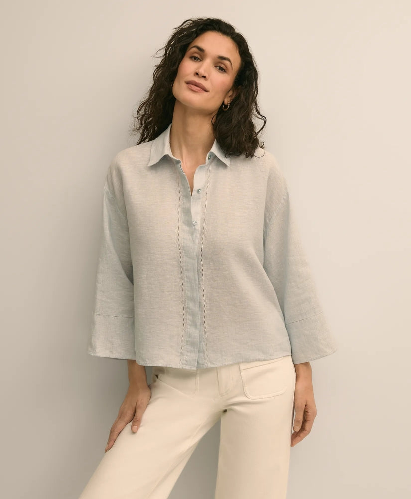 Linen Relaxed Bell-Sleeve Cropped Shirt