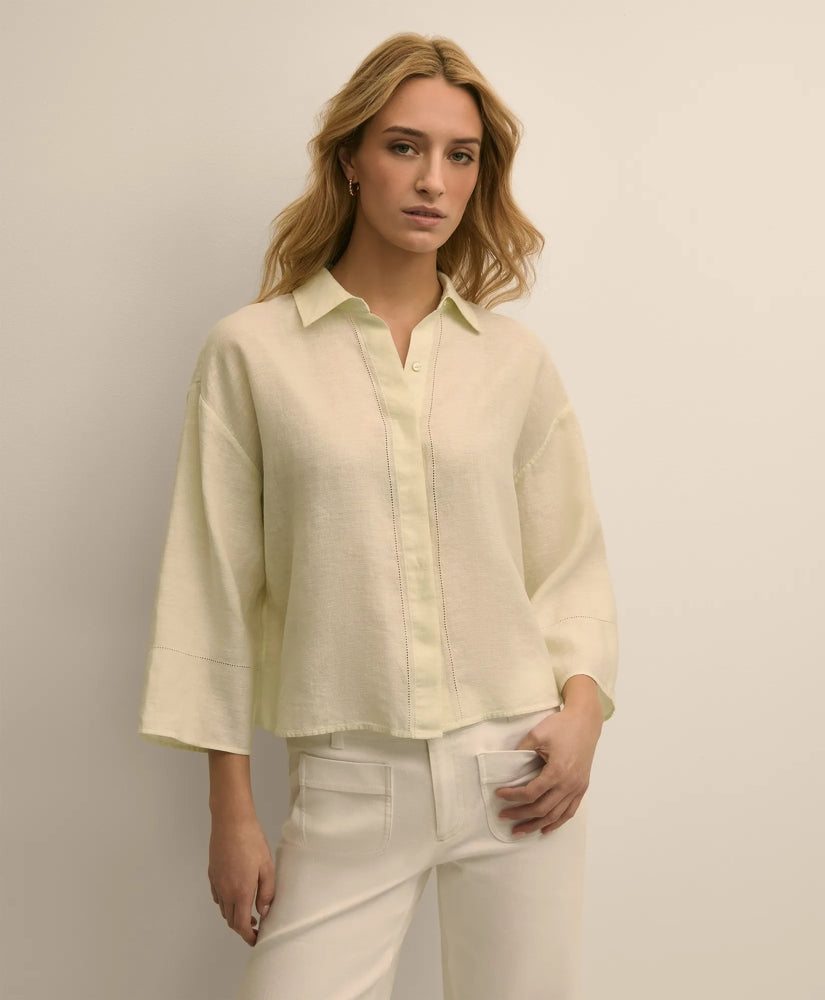 Linen Relaxed Bell-Sleeve Cropped Shirt