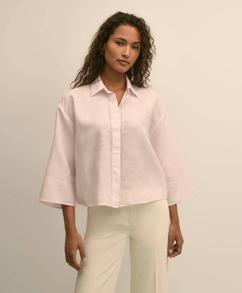Linen Relaxed Bell-Sleeve Cropped Shirt