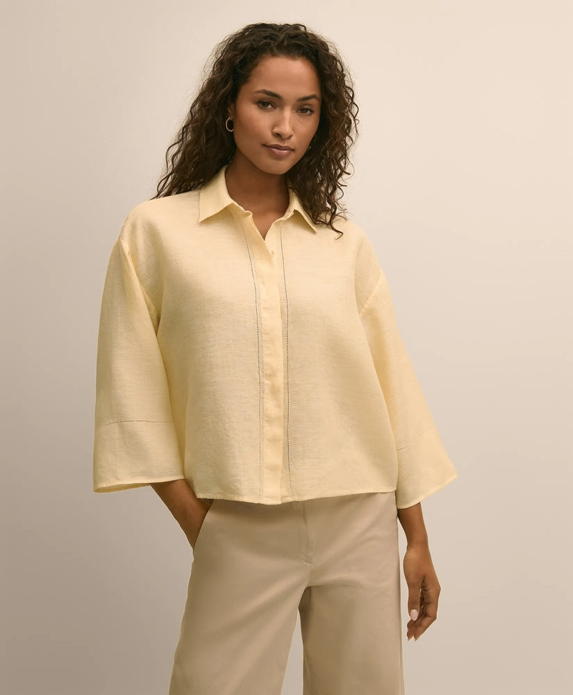 Linen Relaxed Bell-Sleeve Cropped Shirt