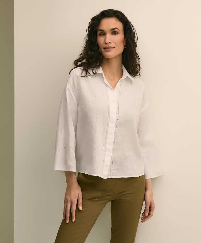 Linen Relaxed Bell-Sleeve Cropped Shirt