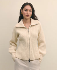 Merino Wool Blend Peplum Zip Cardigan