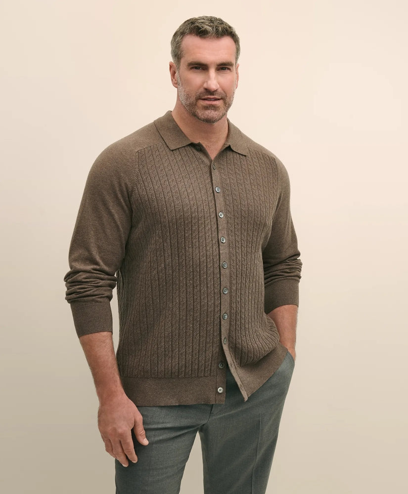 Mini-Cable Knit Polo Cardigan, Big & Tall