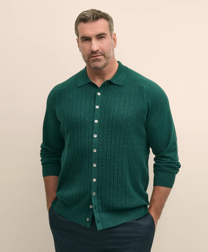 Mini-Cable Knit Polo Cardigan, Big & Tall