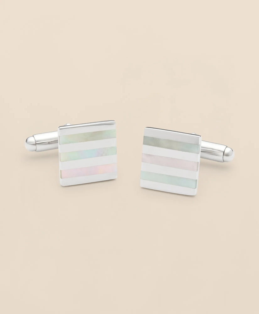 Mother-of-Pearl & Sterling Silver Rhodium-Plated Stripe Cufflinks