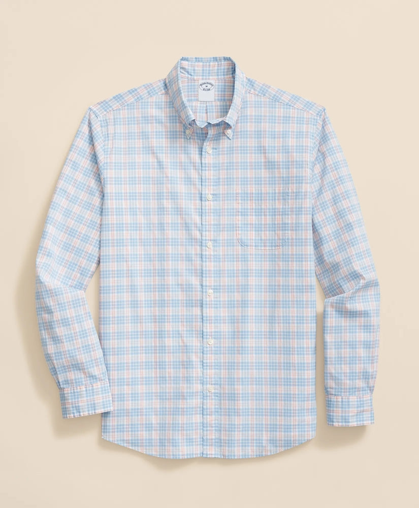 Performance Series Stretch Polo Button-Down Collar, Checked Sport Shirt