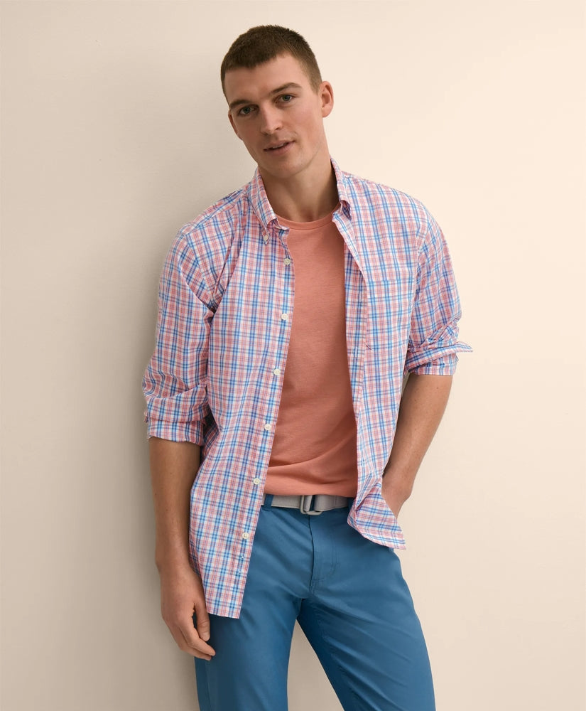 Performance Series Stretch Polo Button-Down Collar, Check Sport Shirt