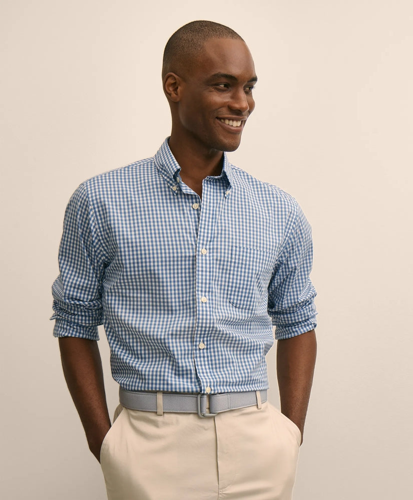 Performance Series Stretch Polo Button-Down Collar, Gingham Sport Shirt