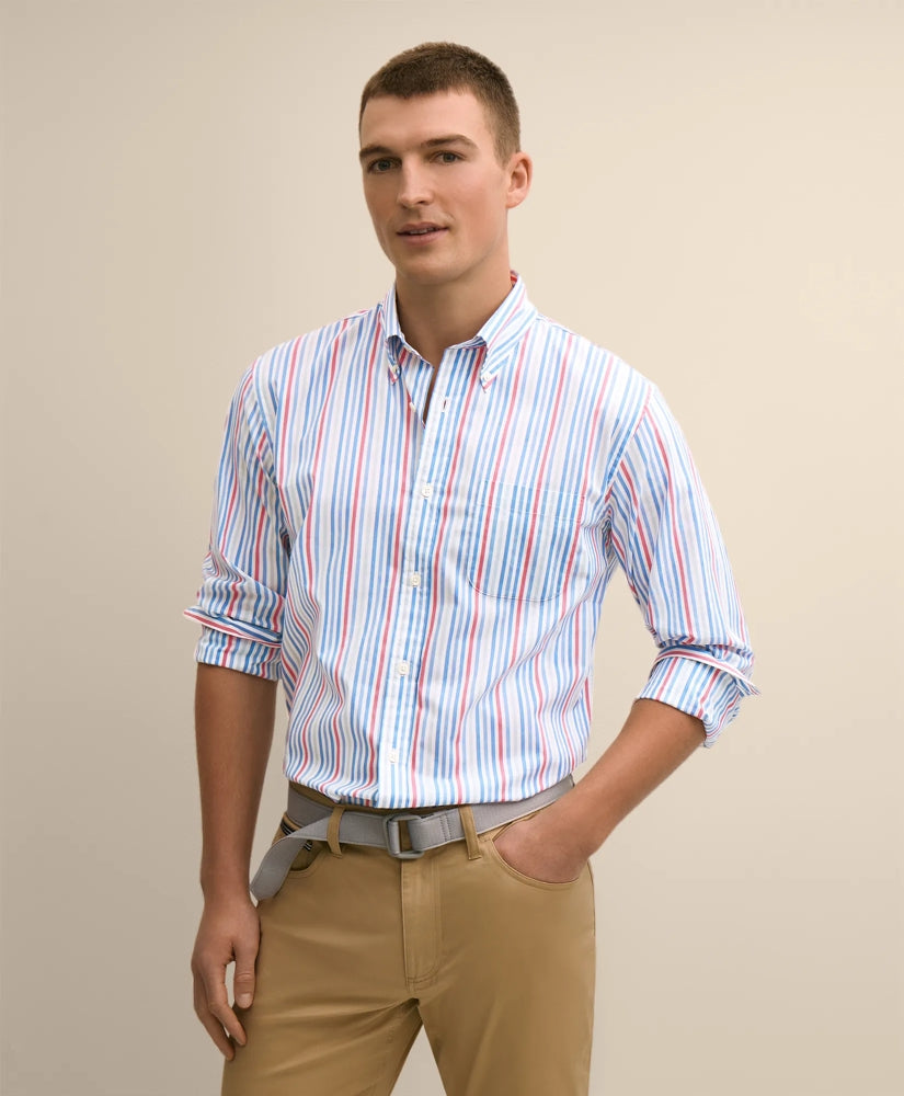 Performance Series Stretch Polo Button-Down Collar, Multi-Stripe Sport Shirt