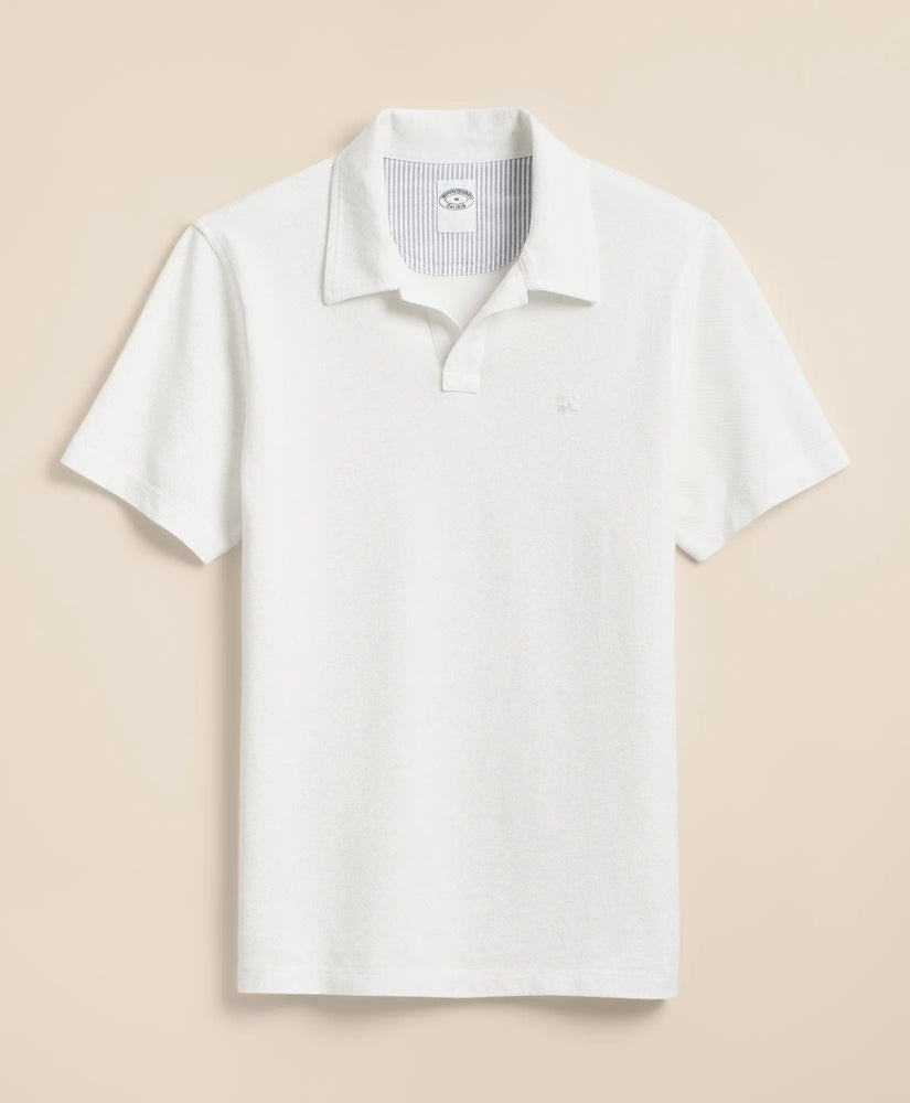 Cotton Pique Garment-Dyed Johnny Collar Polo Shirt