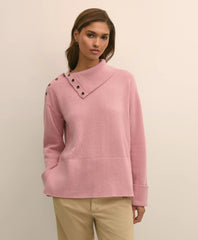 Relaxed Wool-Blend Foldover Snap Collar Sweater