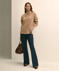 Relaxed Wool-Blend Foldover Snap Collar Sweater
