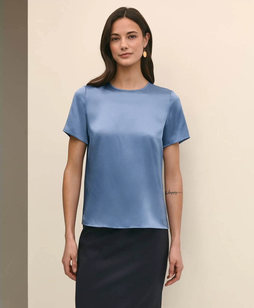 Short-Sleeve Top in Washable Silk Charmeuse