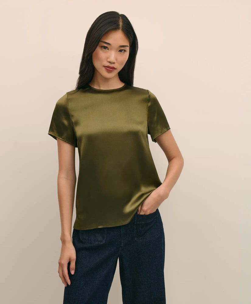 Short-Sleeve Top in Washable Silk Charmeuse