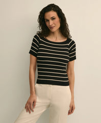 Silk Blend Ballet Neck Stripe Sweater