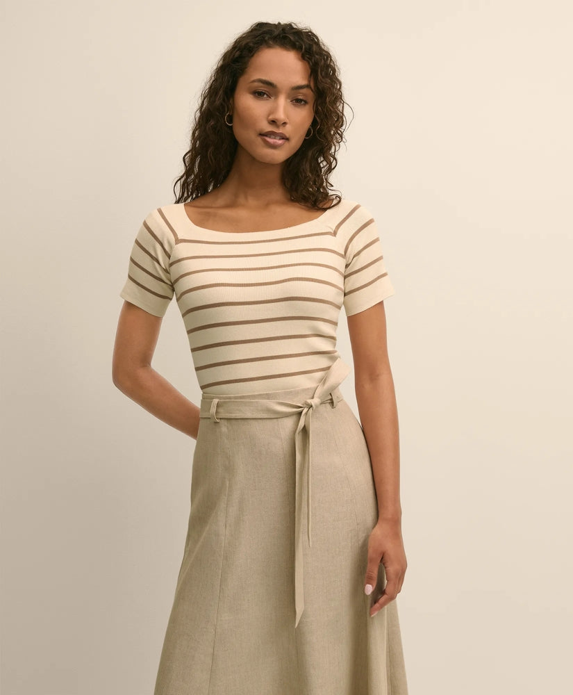 Silk Blend Ballet Neck Stripe Sweater