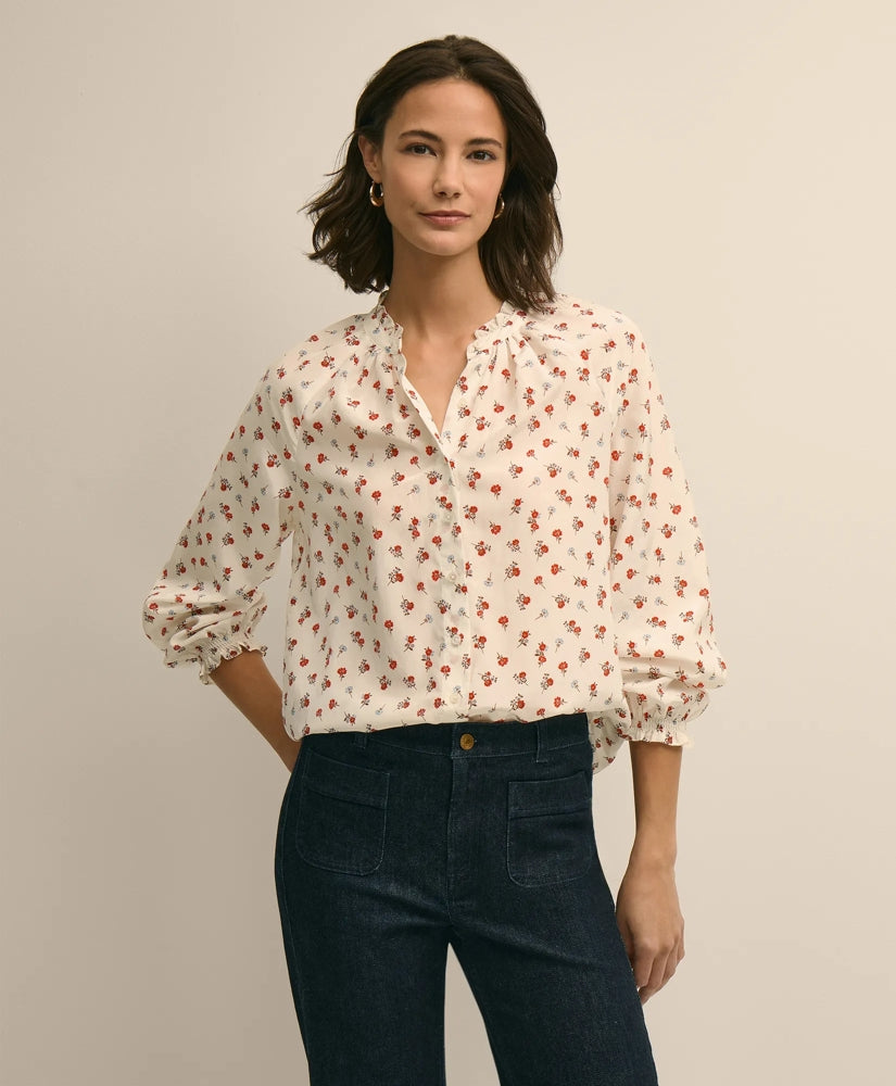 Silk-Cotton Floral Print Blouse