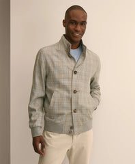 Silk-Wool Glen Plaid Bomber Jacket