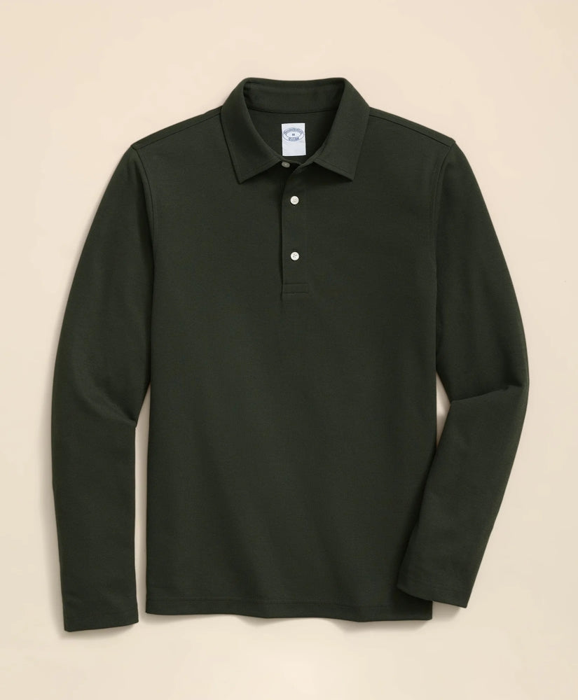 Spread Collar Long-Sleeve Polo Shirt