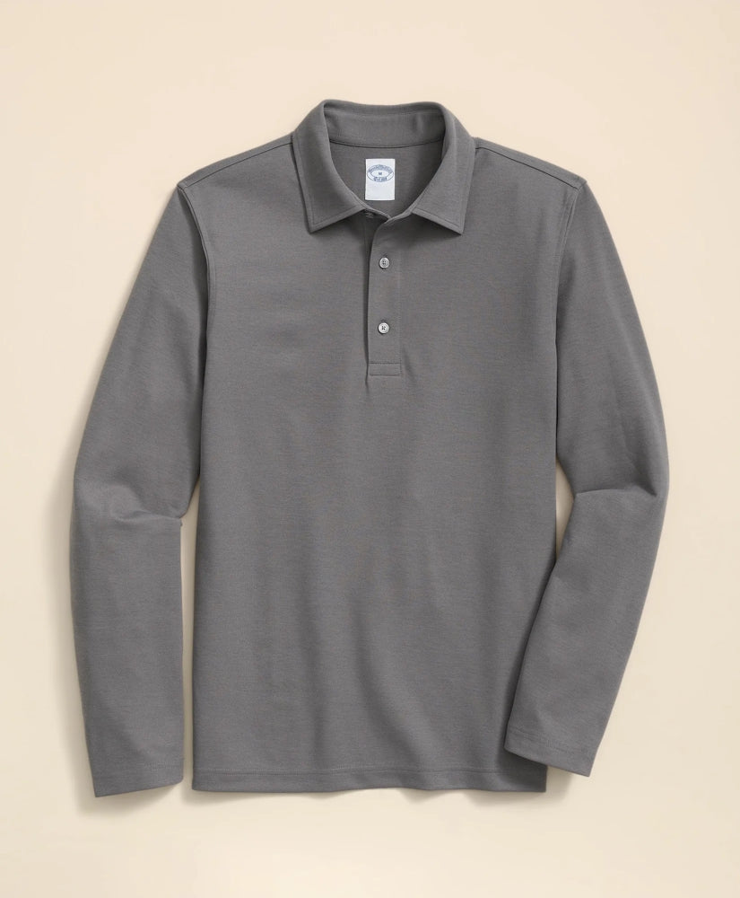 Spread Collar Long-Sleeve Polo Shirt