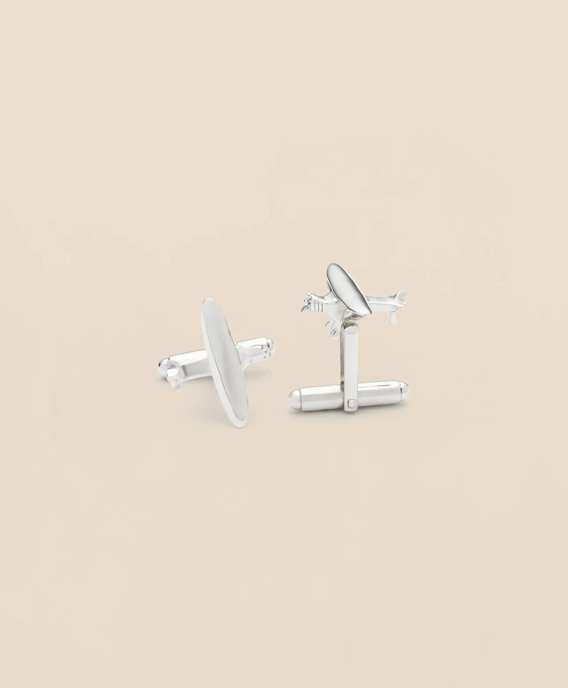 Sterling Silver Rhodium-Plated  Airplane Cufflinks