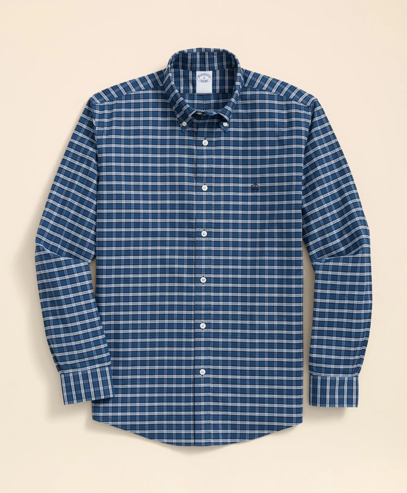 Stretch Cotton Non-Iron Oxford Polo Button Down Collar, Mini Tartan Shirt