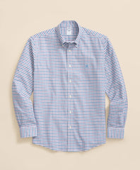 Stretch Cotton Non-Iron Oxford Polo Button-Down Collar, Outline Check Shirt
