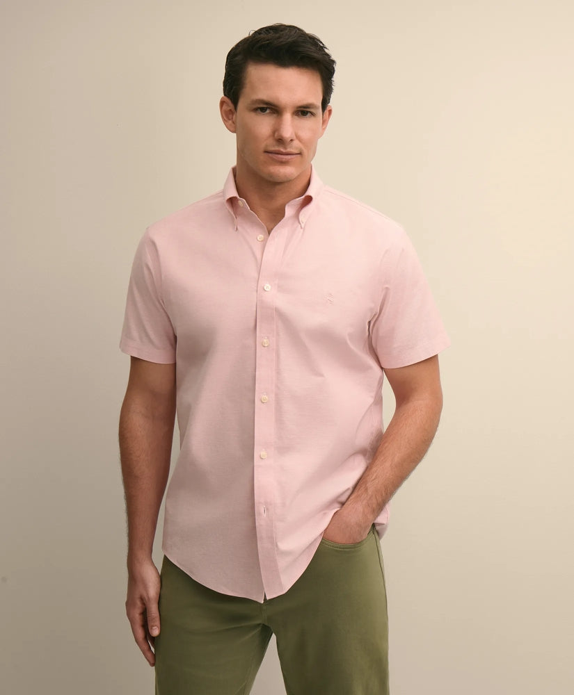 Stretch Cotton Non-iron Oxford Polo Button Down, Short Sleeve Sport Shirt